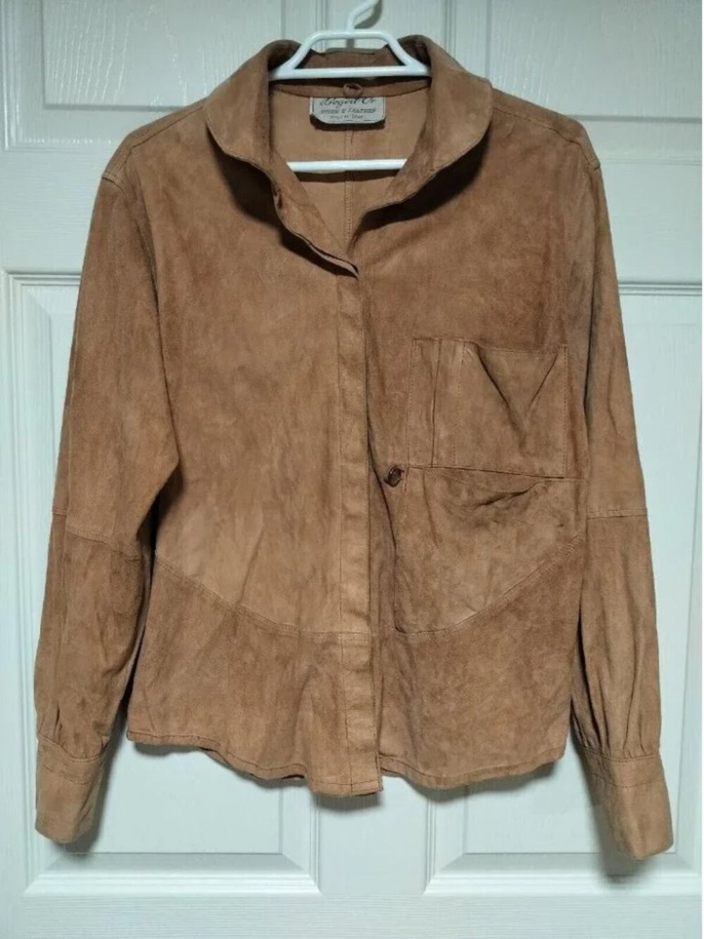 Beged-Or Tan Suede Leather Vintage Button-Up Womens Shirt Size L